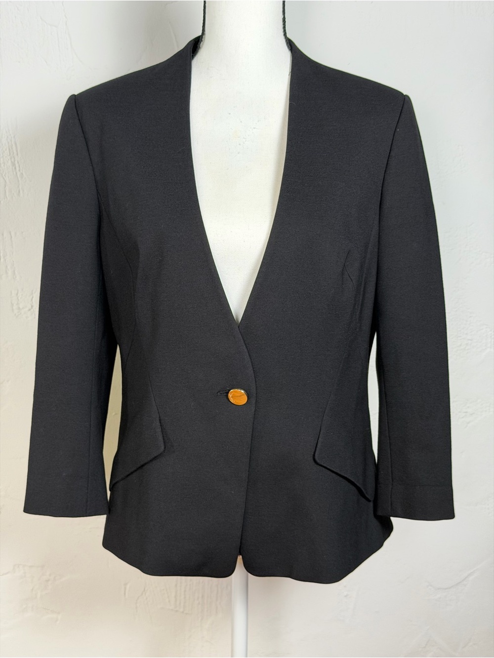 Ted Baker London Black Blazer with Floral Lining, Gold Buttons 3/4 sleeves- Size